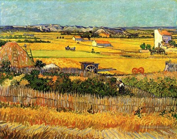 Récolte à La Crau avec Montmajour en arrière plan Vincent van Gogh paysage Peinture à l'huile